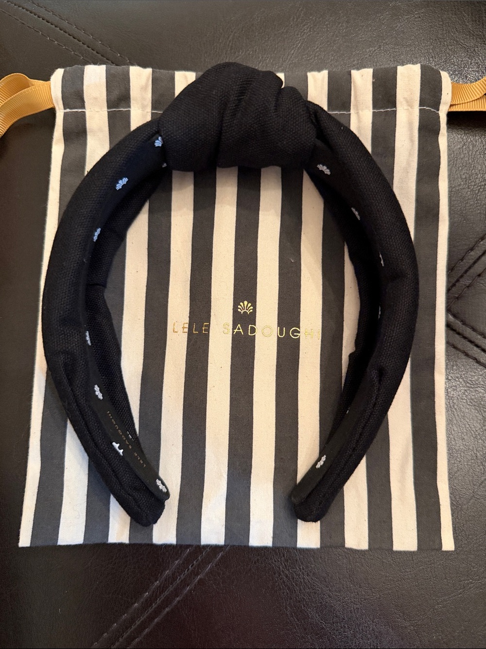 Lele Sadoughi Black Knotted Kids Headband with Subtle White Dots